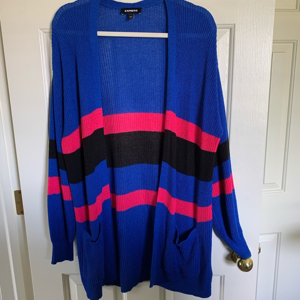 Express Striped Open Cardigan with Pockets